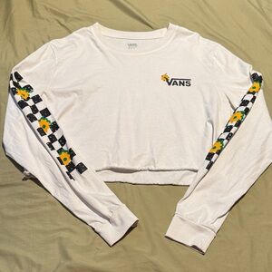 Vans White Crop Top with Floral Checkered Sleeves